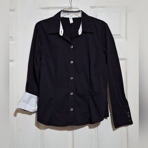 'Old Navy' 100% cotton "Perfect Fit Stretch" black button-down blouse, Sz. L